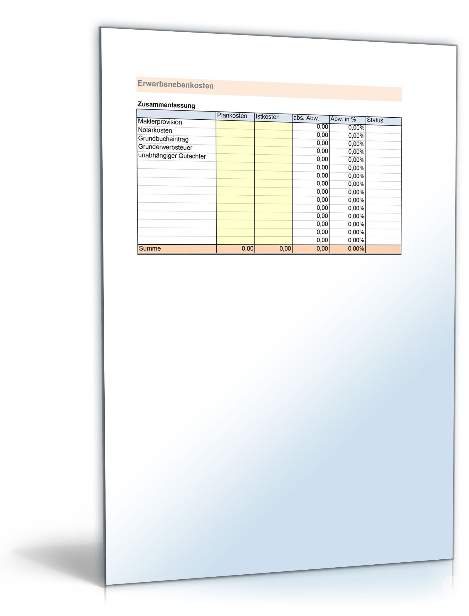 Baukostenrechner Excel. Seite: 4