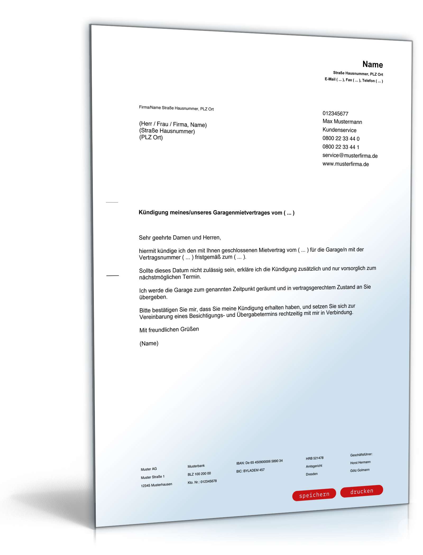 Fristgemäße Kündigung Mietvertrag Garage durch Mieter PDF