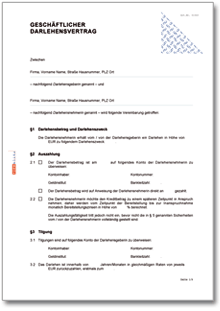 Darlehensvertrag geschäftlich Word