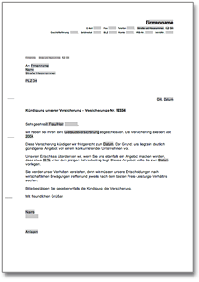 Kündigung Versicherung fristgemäß Word