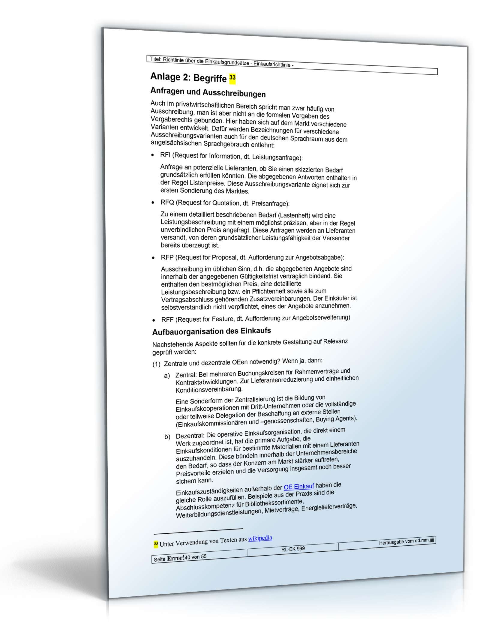 Richtlinien über die Einkaufsgrundsätze Word. Seite: 40