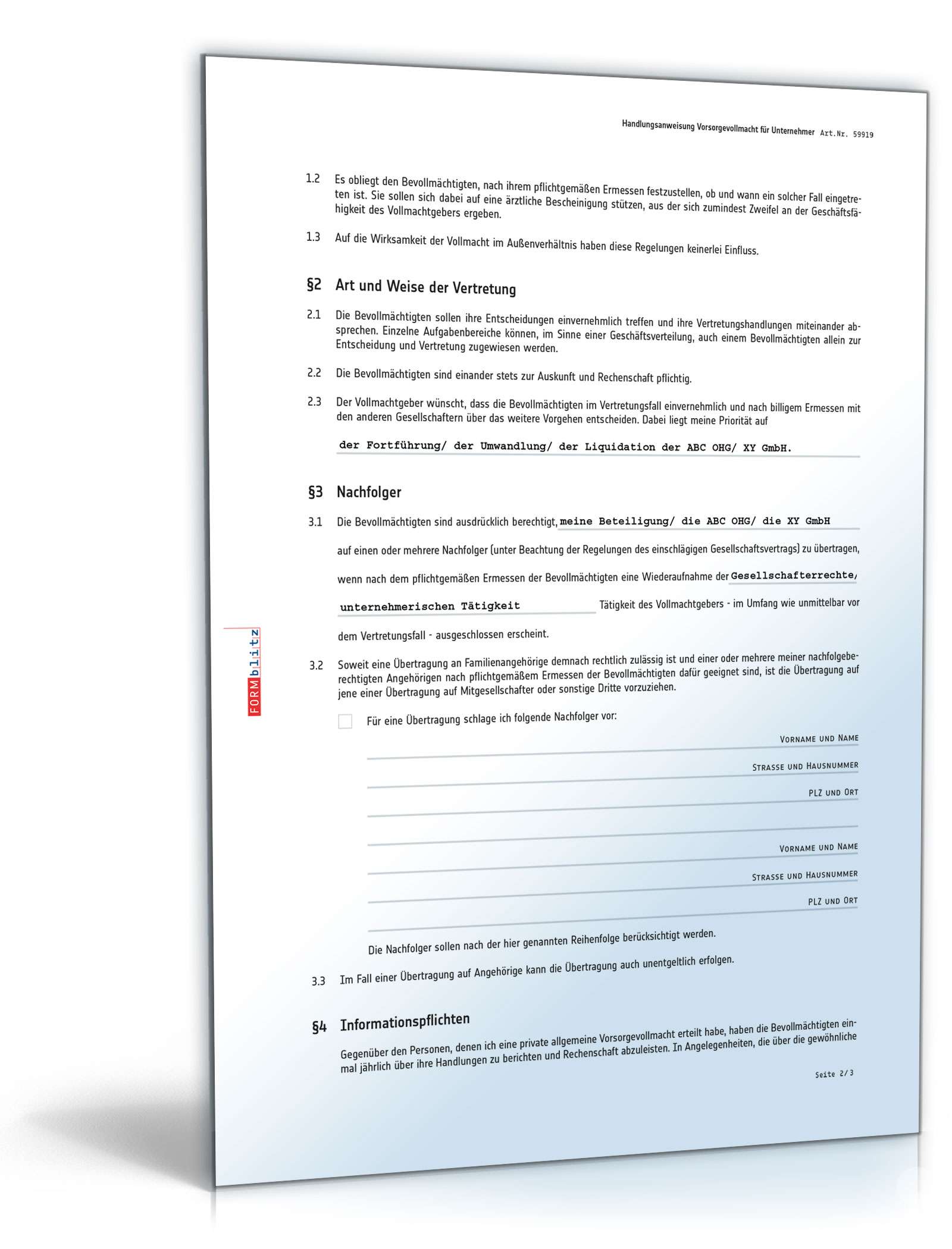 Handlungsanweisung Vorsorgevollmacht Unternehmer PDF. Seite: 2