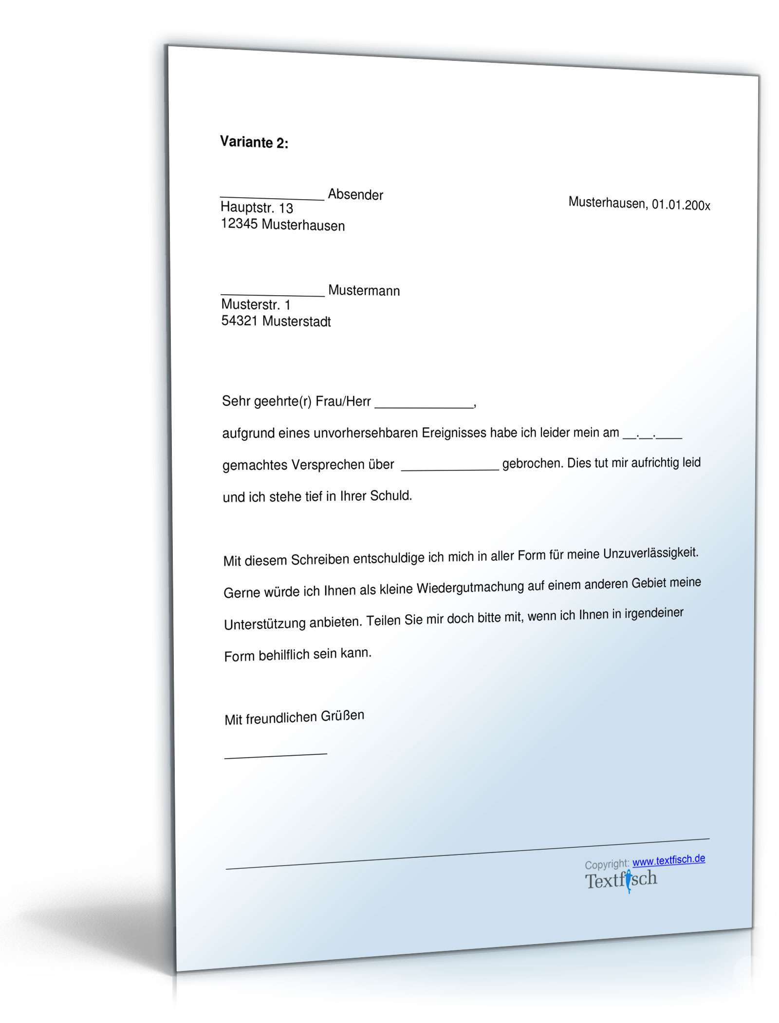 Entschuldigung nicht eingehaltenes Versprechen PDF. Seite: 2