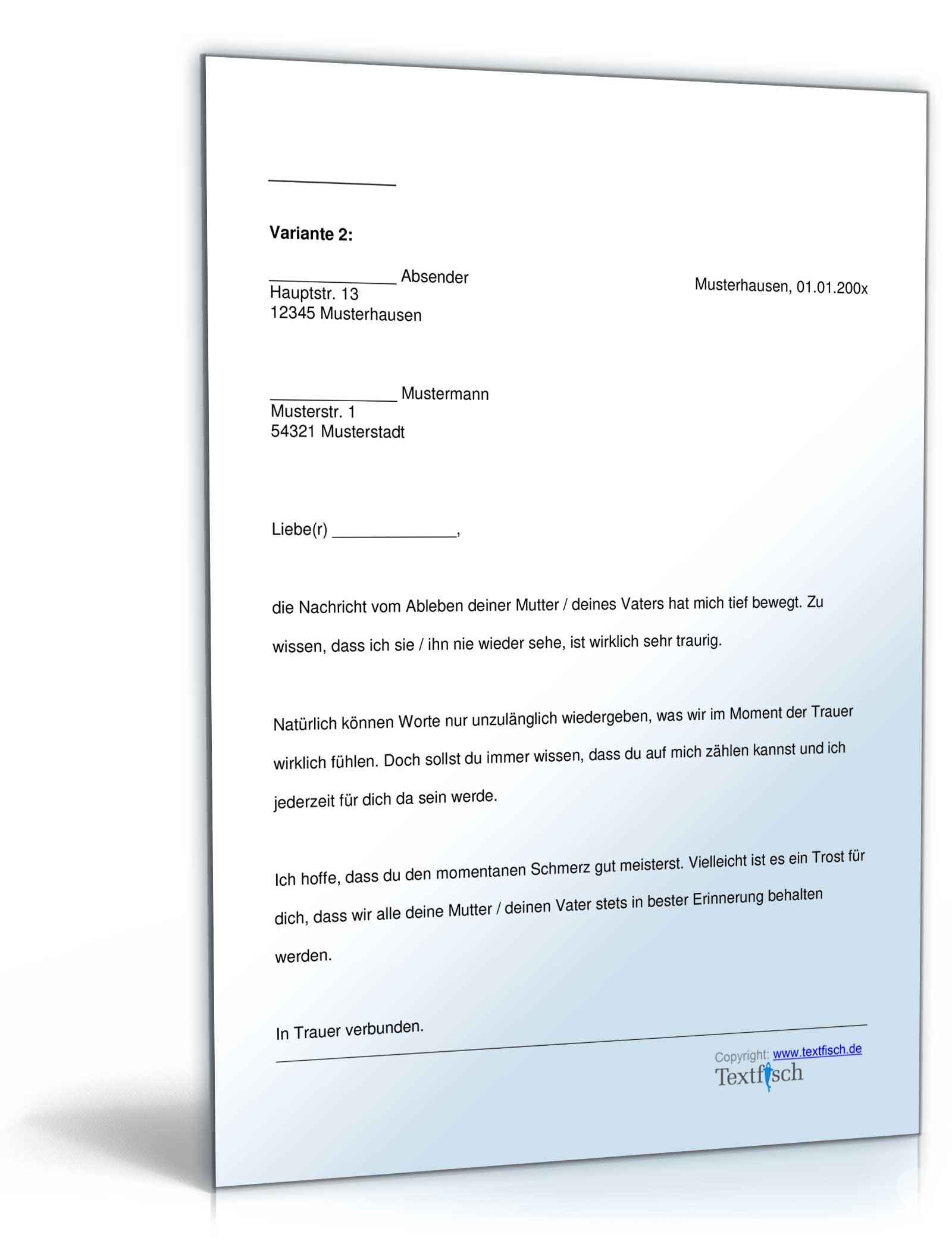 Kondolenzschreiben Tod eines Elternteils im Verein   PDF. Seite: 2