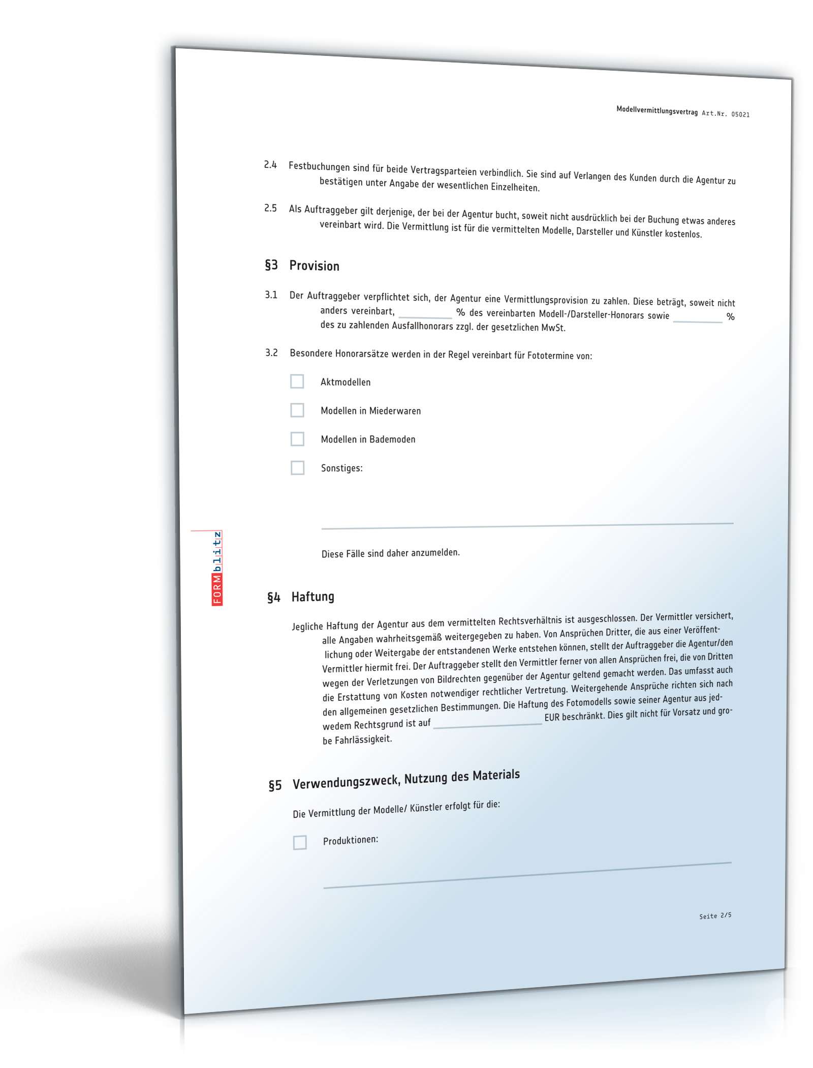 Modellvermittlungsvertrag PDF. Seite: 2