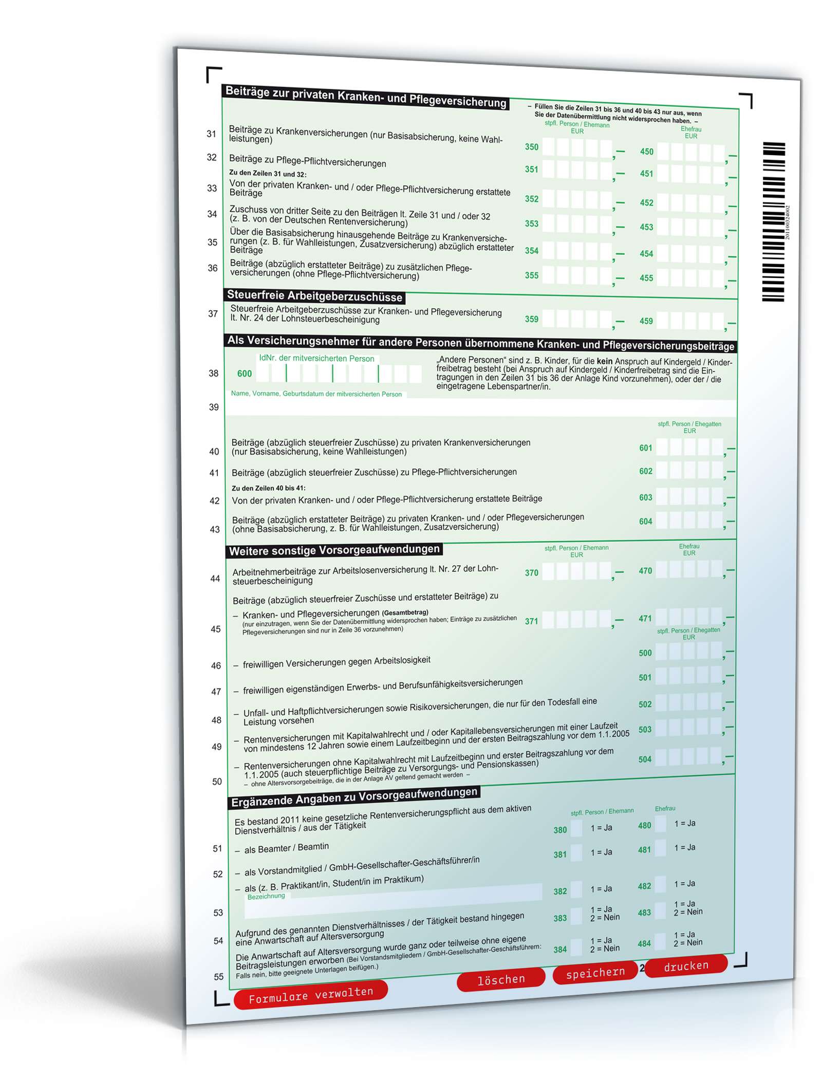 Anlage Vorsorgeaufwand 2011 PDF. Seite: 2
