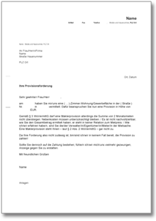 Verweigerung der Provisionszahlung an einen Makler Word