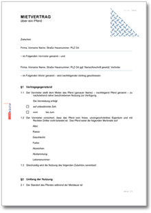 Mietvertrag Pferd Word