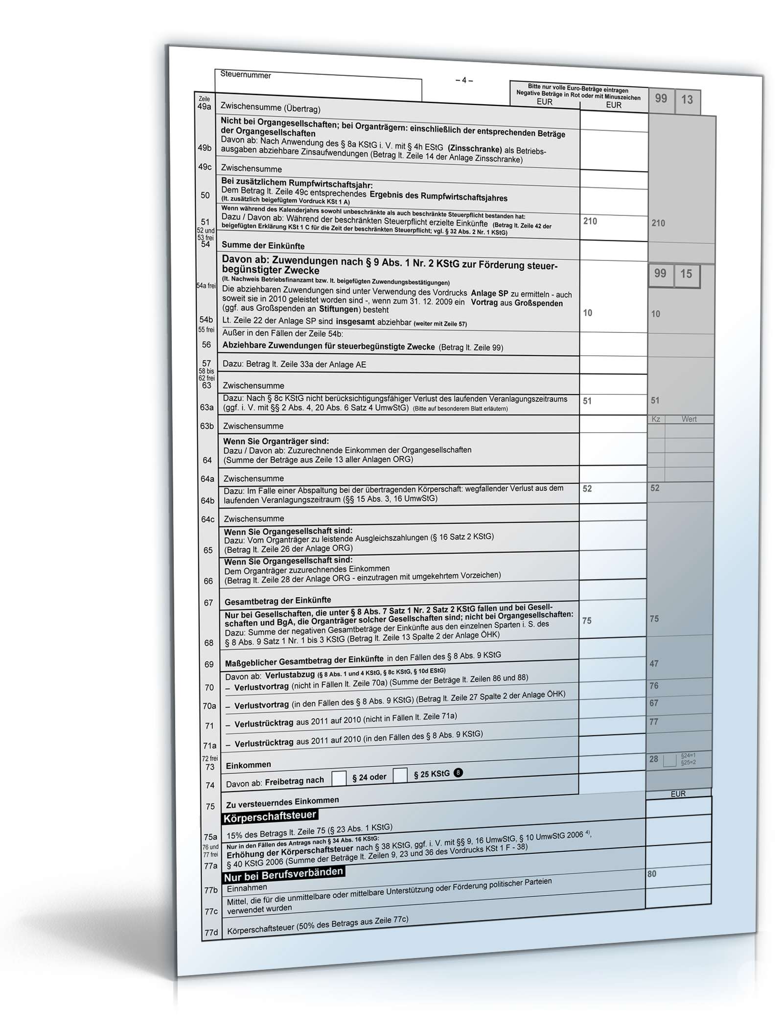 Körperschaftsteuererklärung 2010, unbeschr. Steuerpflichtige PDF. Seite: 4