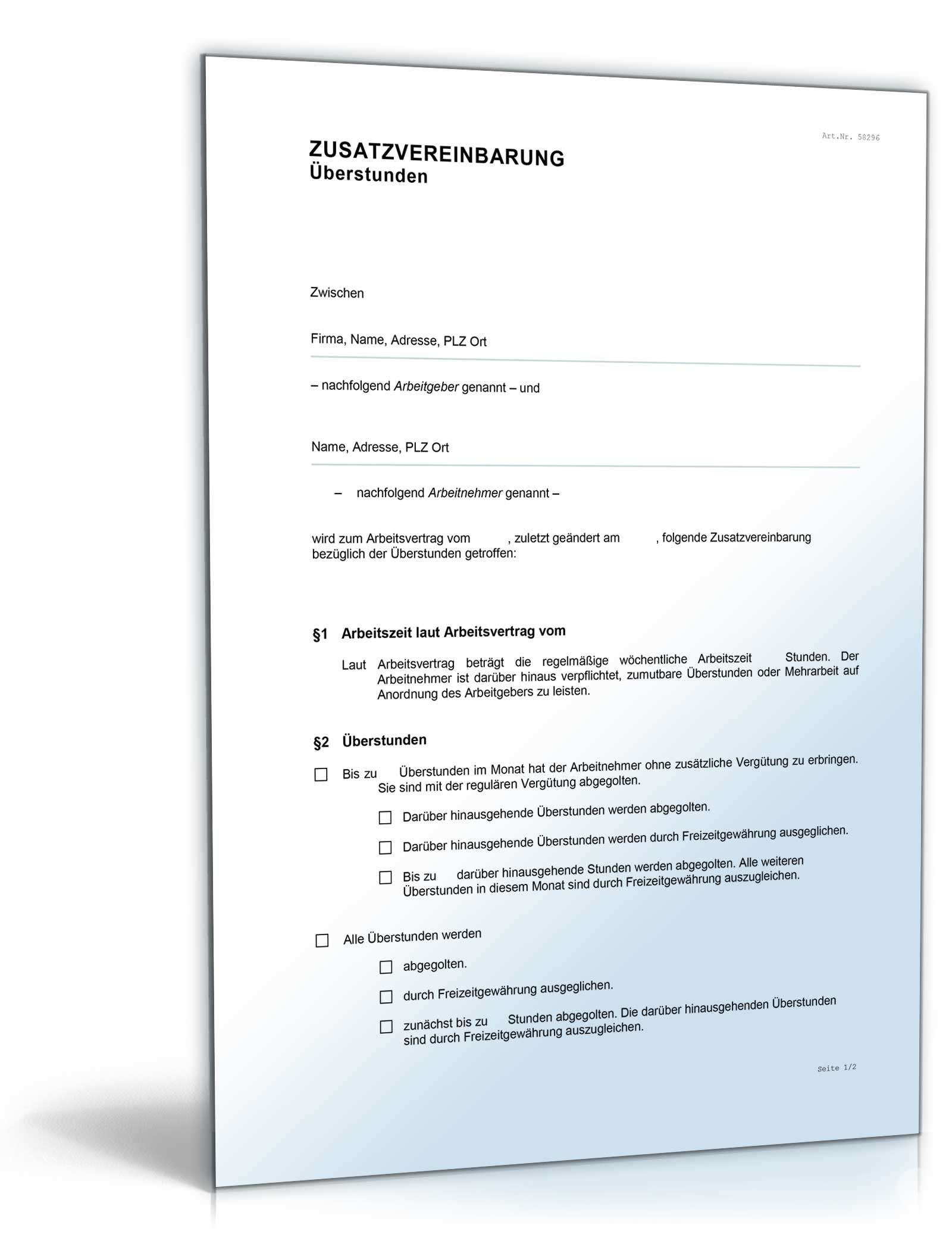 Zusatzvereinbarung Überstunden Word. Seite: 3