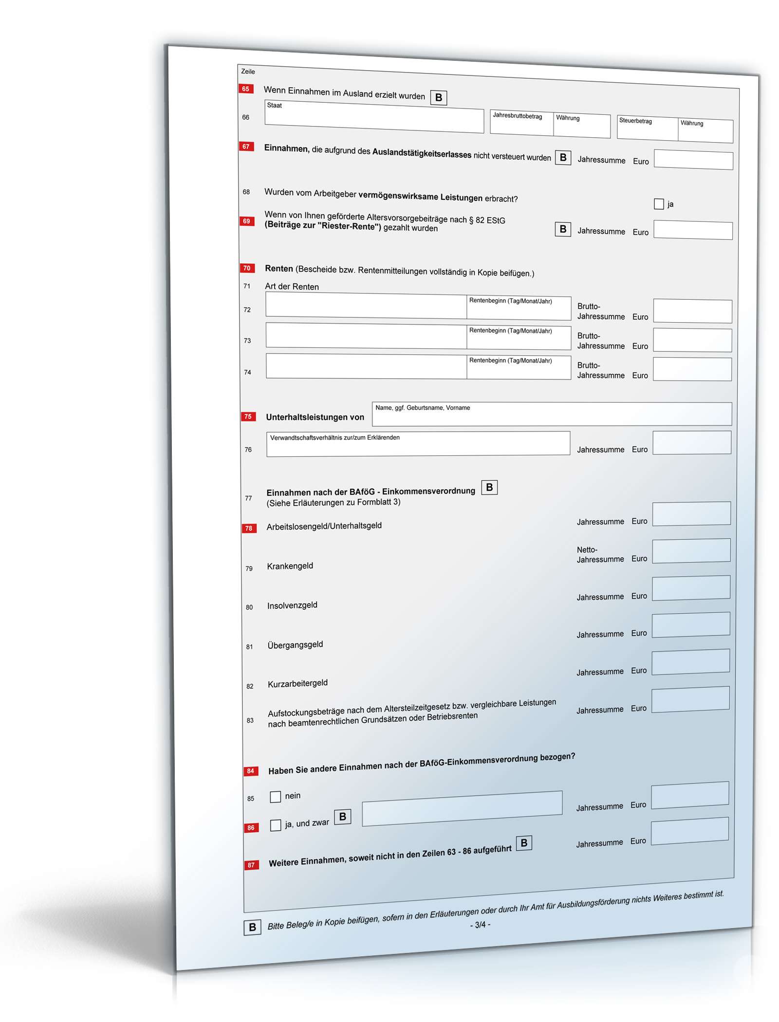 Einkommenserklärung PDF. Seite: 3