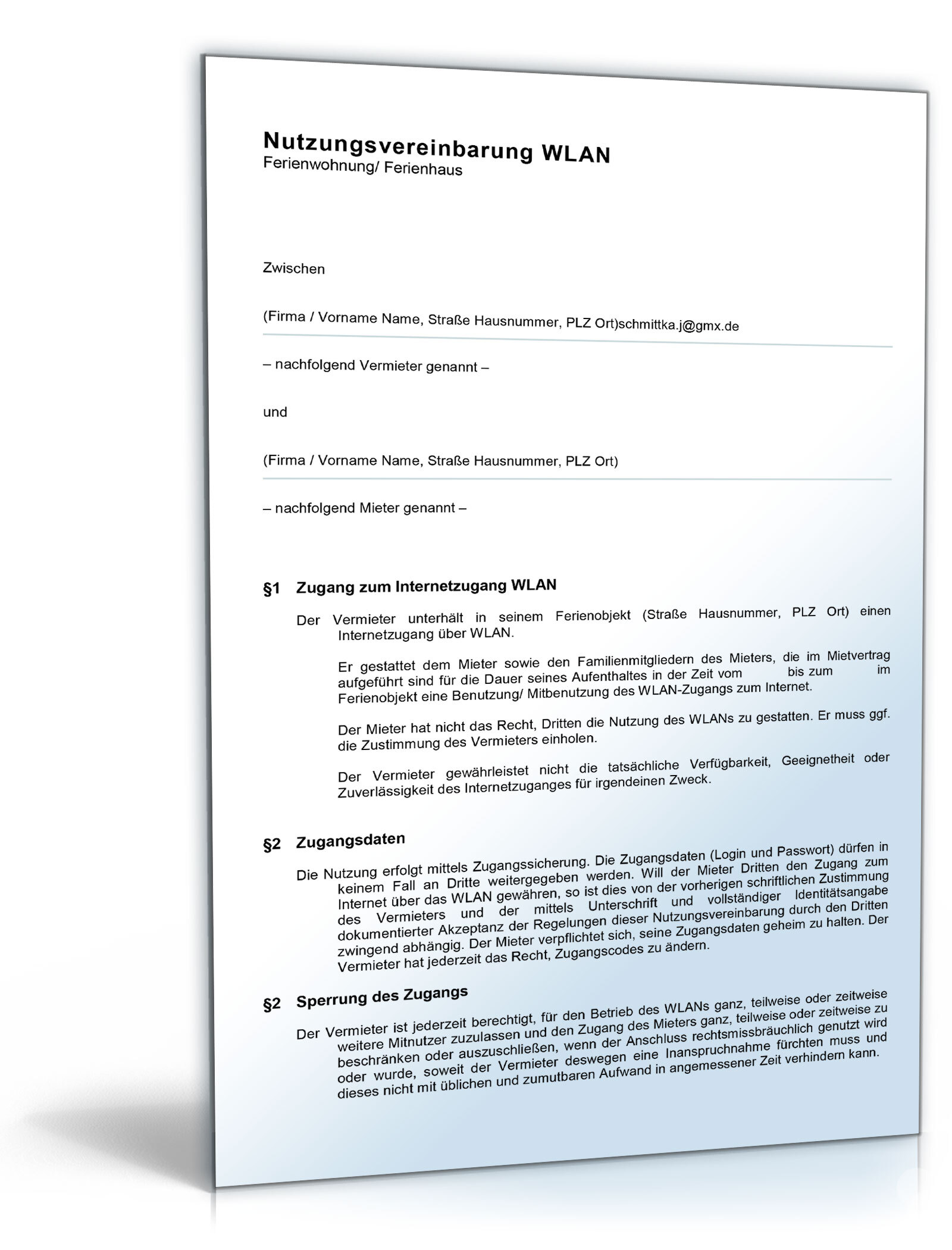 Nutzungsvereinbarung WLAN Ferienwohnung Word