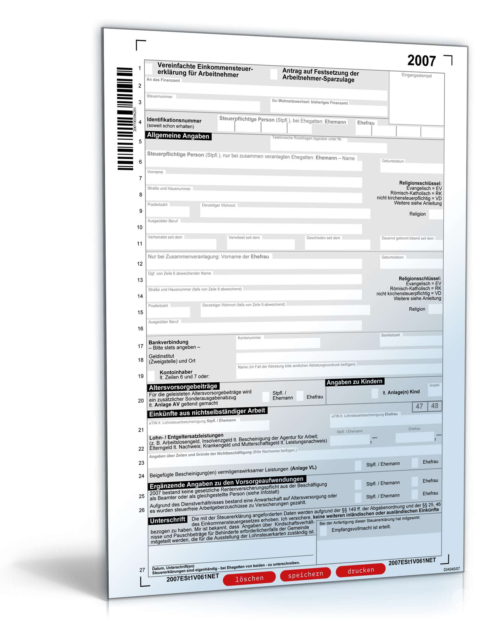Vereinfachte Einkommensteuererklärung 2007 PDF