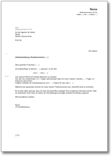 Urlaubsmeldung bei der Agentur für Arbeit Word