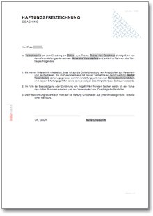 Haftungsfreizeichnung Coaching Word