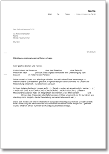 Kündigung Reisevertrag Word