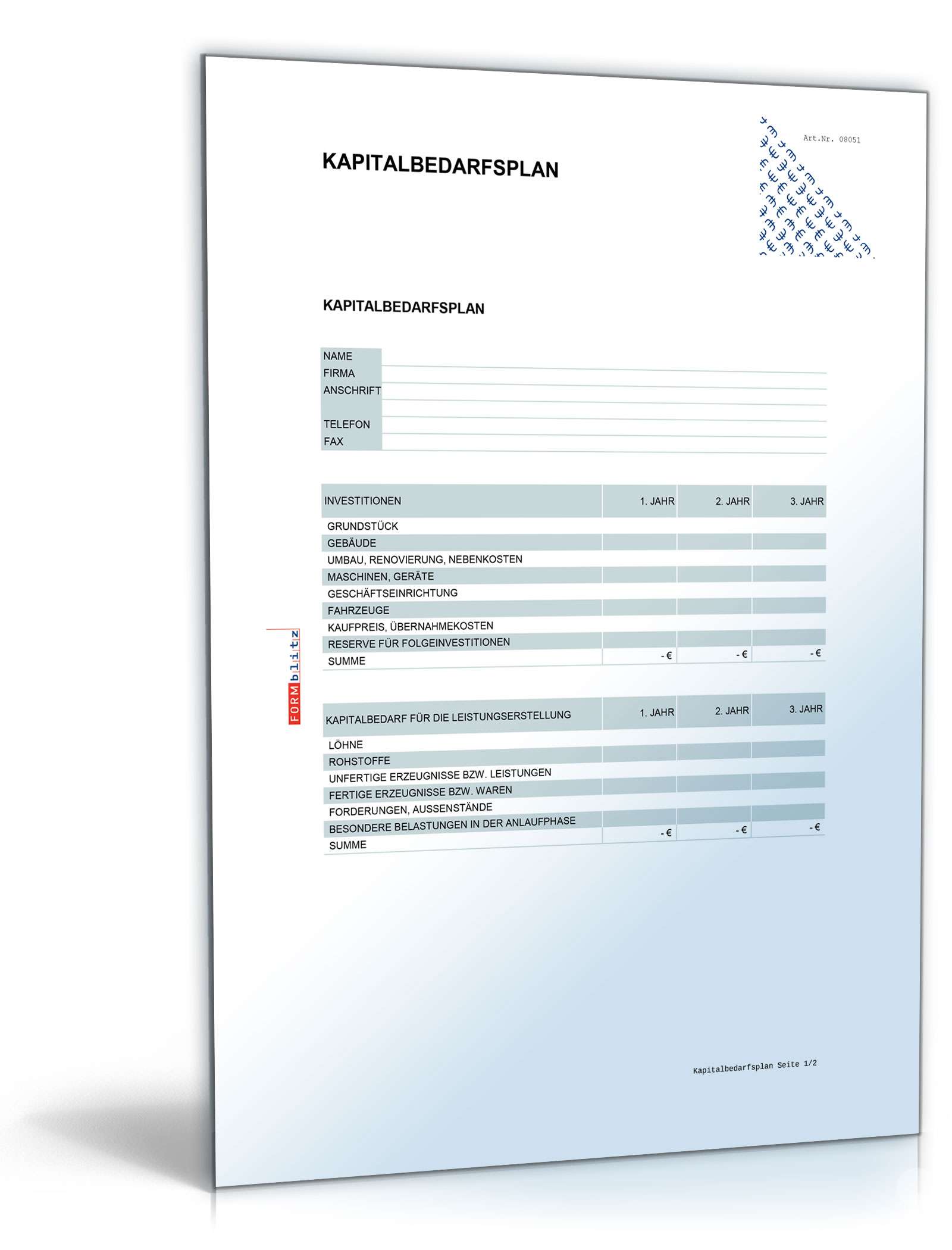 Kapitalbedarfsplan Existenzgründer Excel