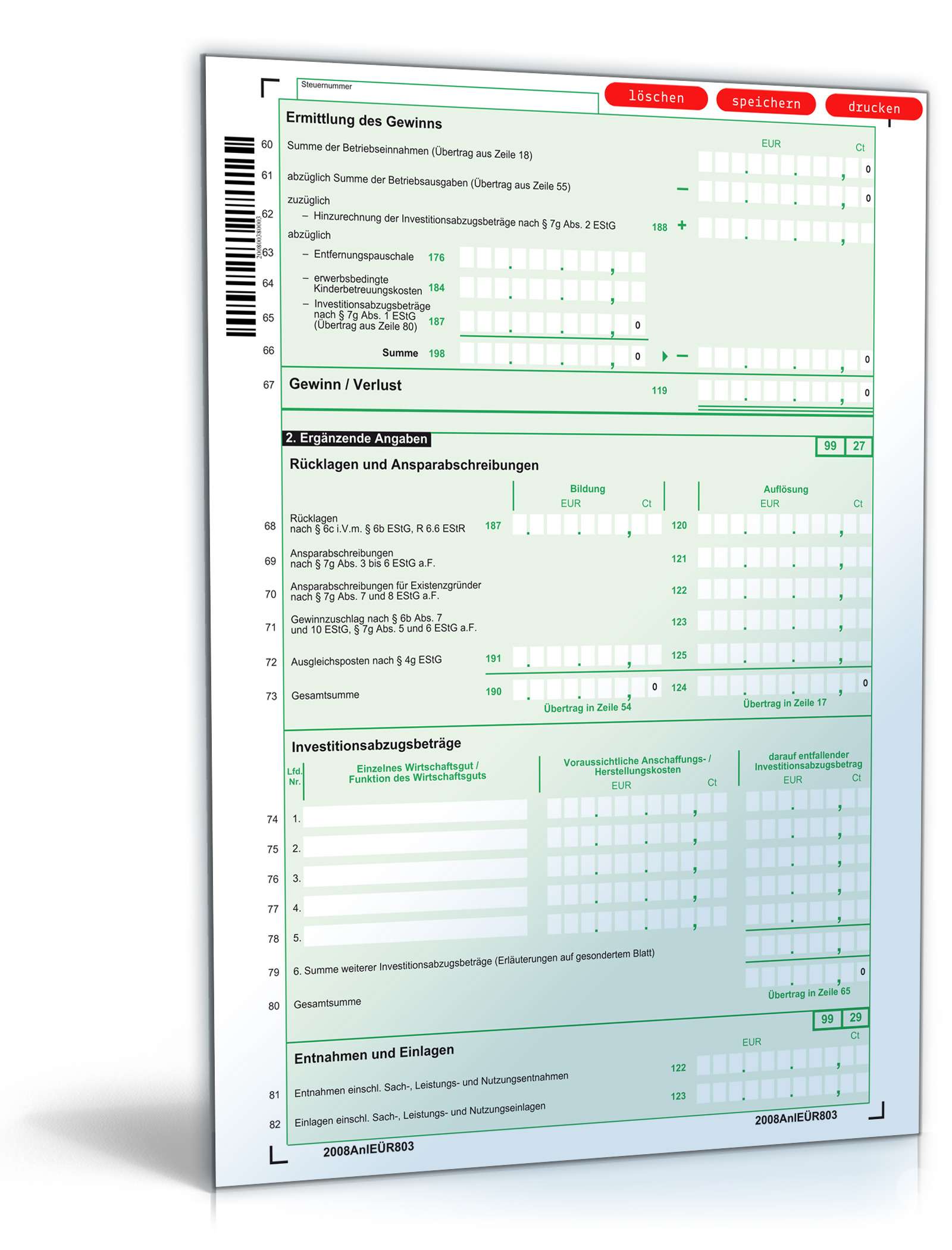 Anlage EÜR 2008 PDF. Seite: 3