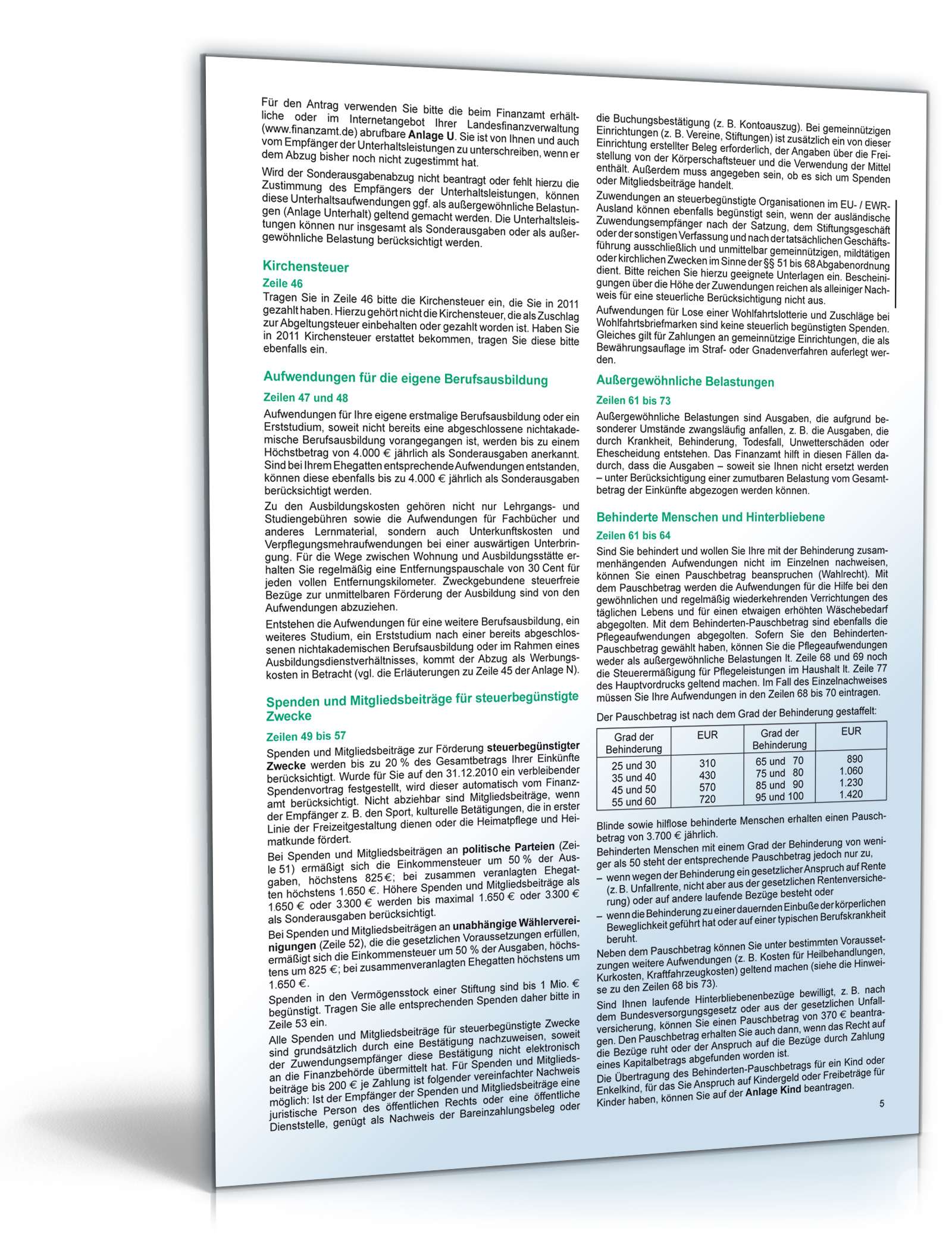 Anleitung zur Einkommensteuererklärung 2011 PDF. Seite: 5