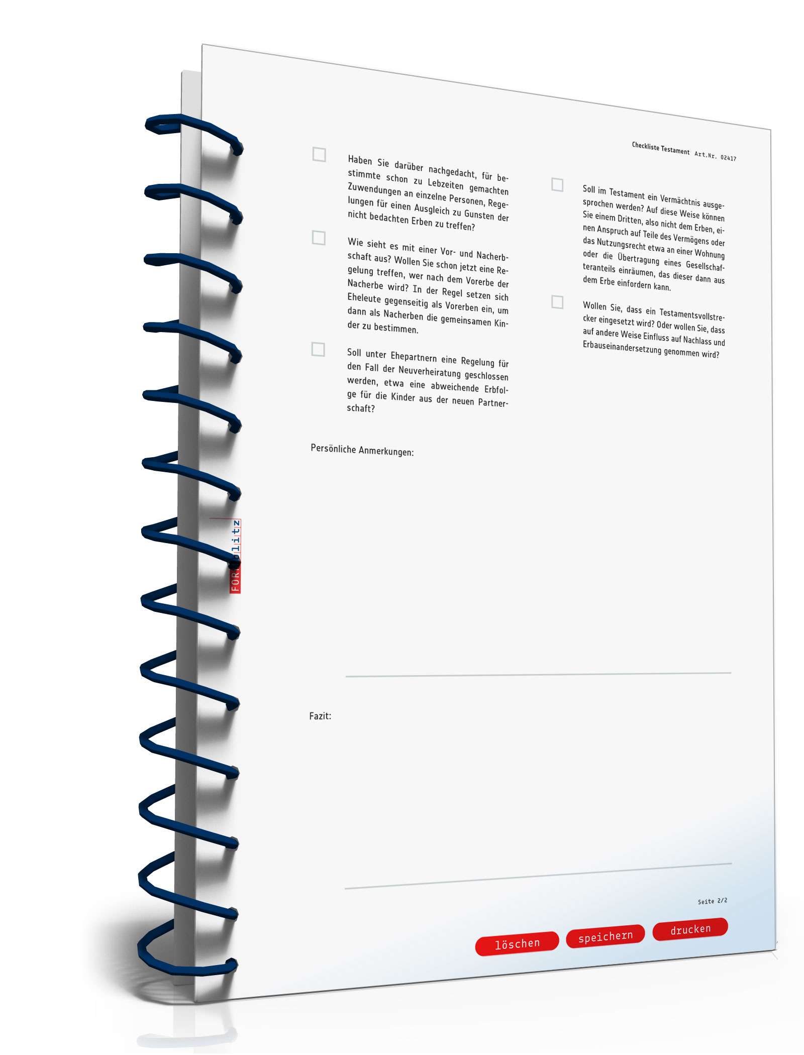 Checkliste Testament PDF. Seite: 2