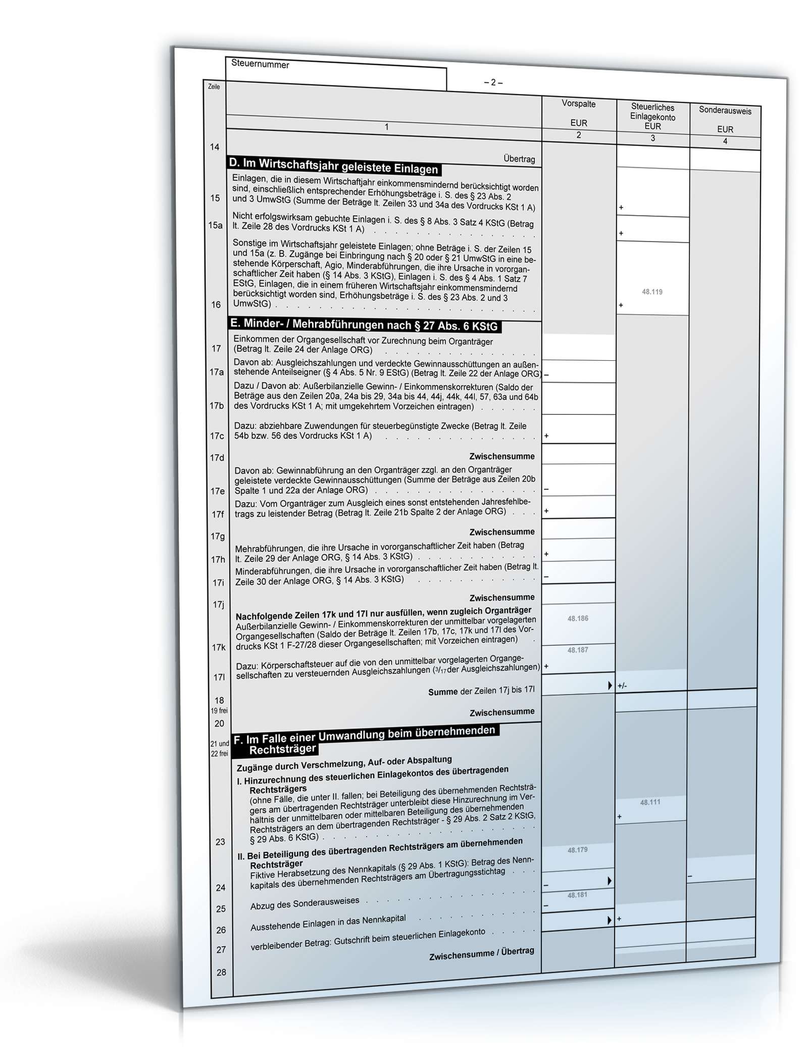 Anlage Ermittlung des steuerlichen Einlagekontos 2010 PDF. Seite: 2