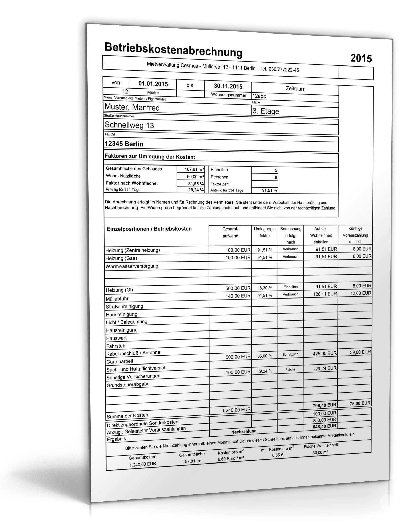 Die genial einfache Betriebskostenabrechnung Deluxe unter Excel Excel. Seite: 2