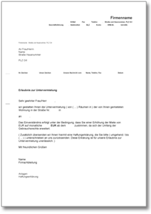 Genehmigung des Vermieters über Untervermietung Word