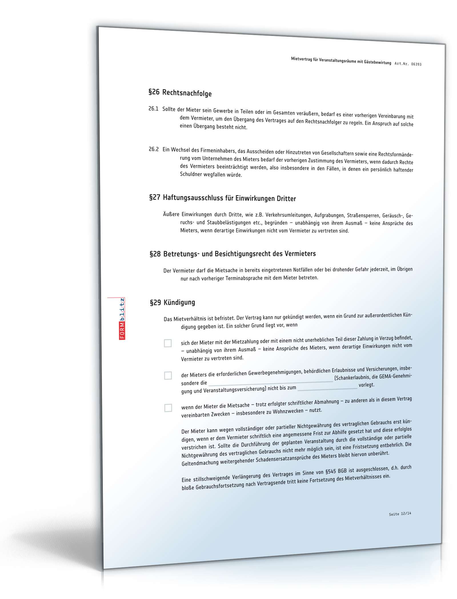 Mietvertrag Veranstaltungsraum PDF. Seite: 12