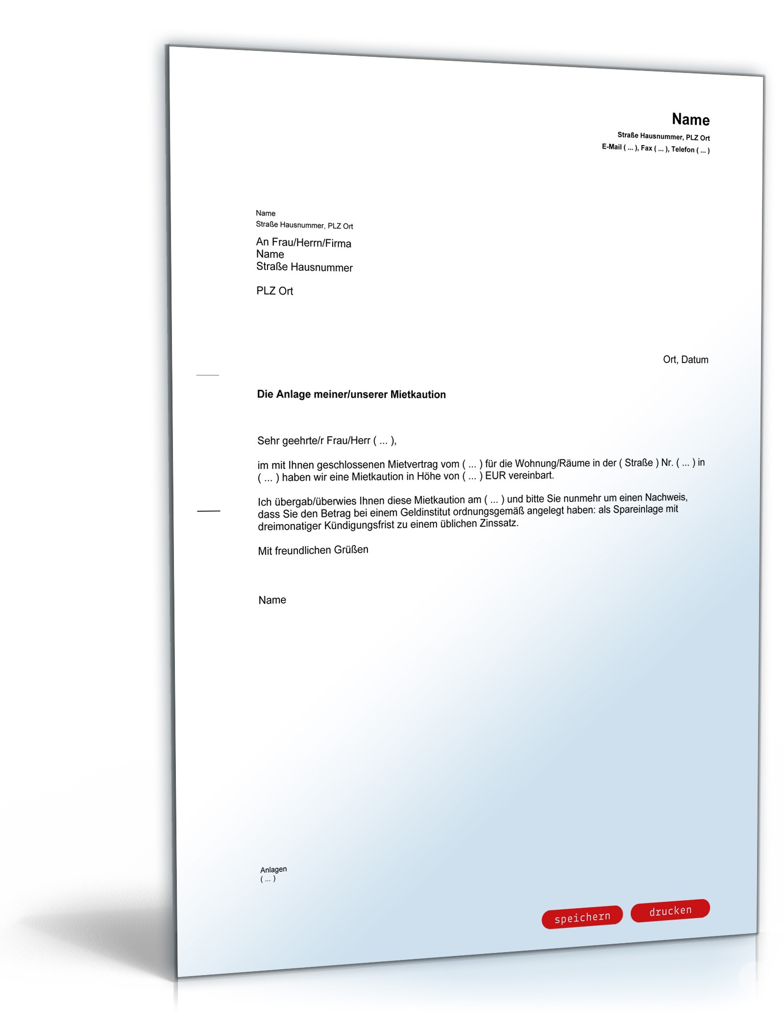 Aufforderung zum Nachweis über die Anlage einer Mietkaution PDF