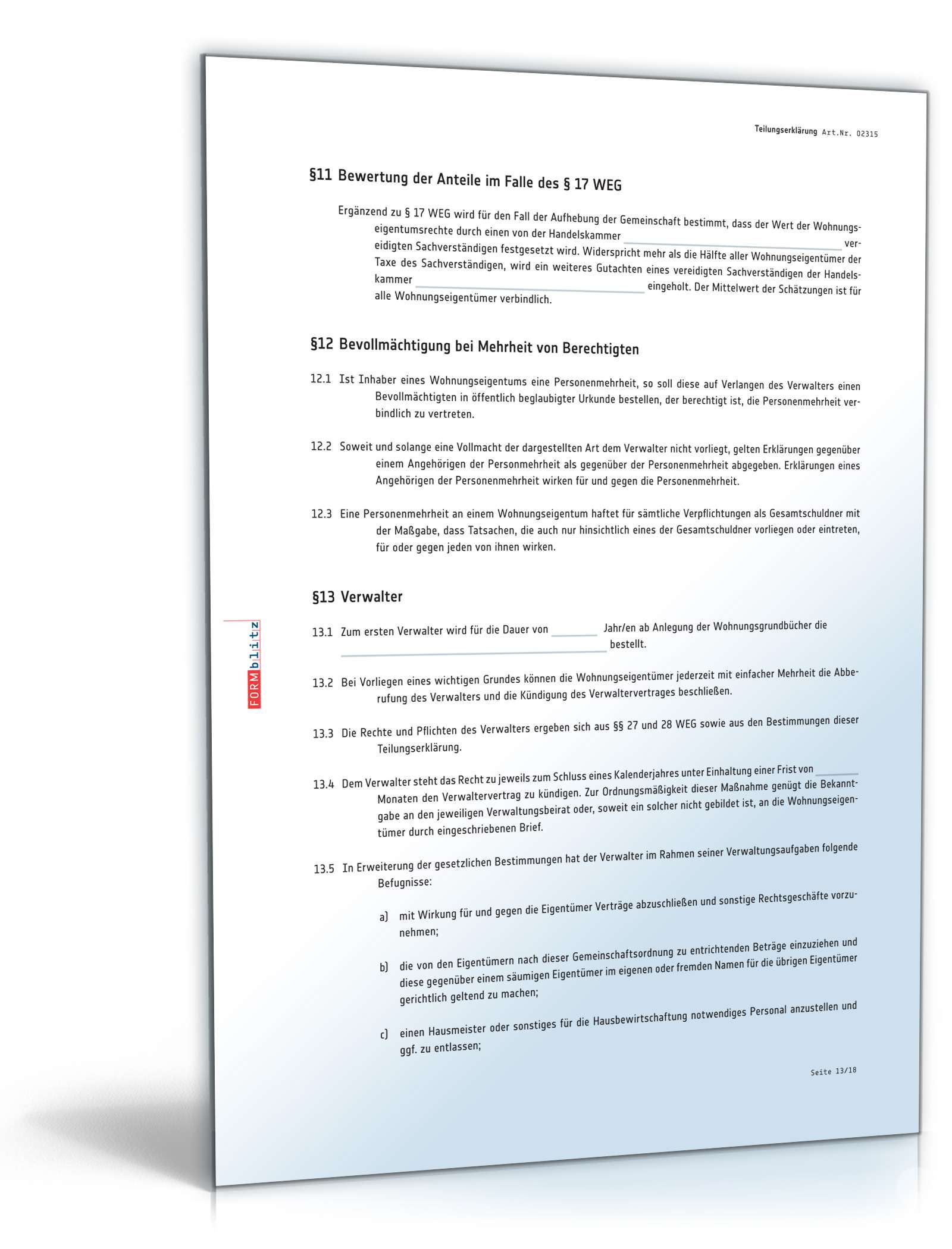 Teilungserklärung Wohnungseigentum PDF. Seite: 13