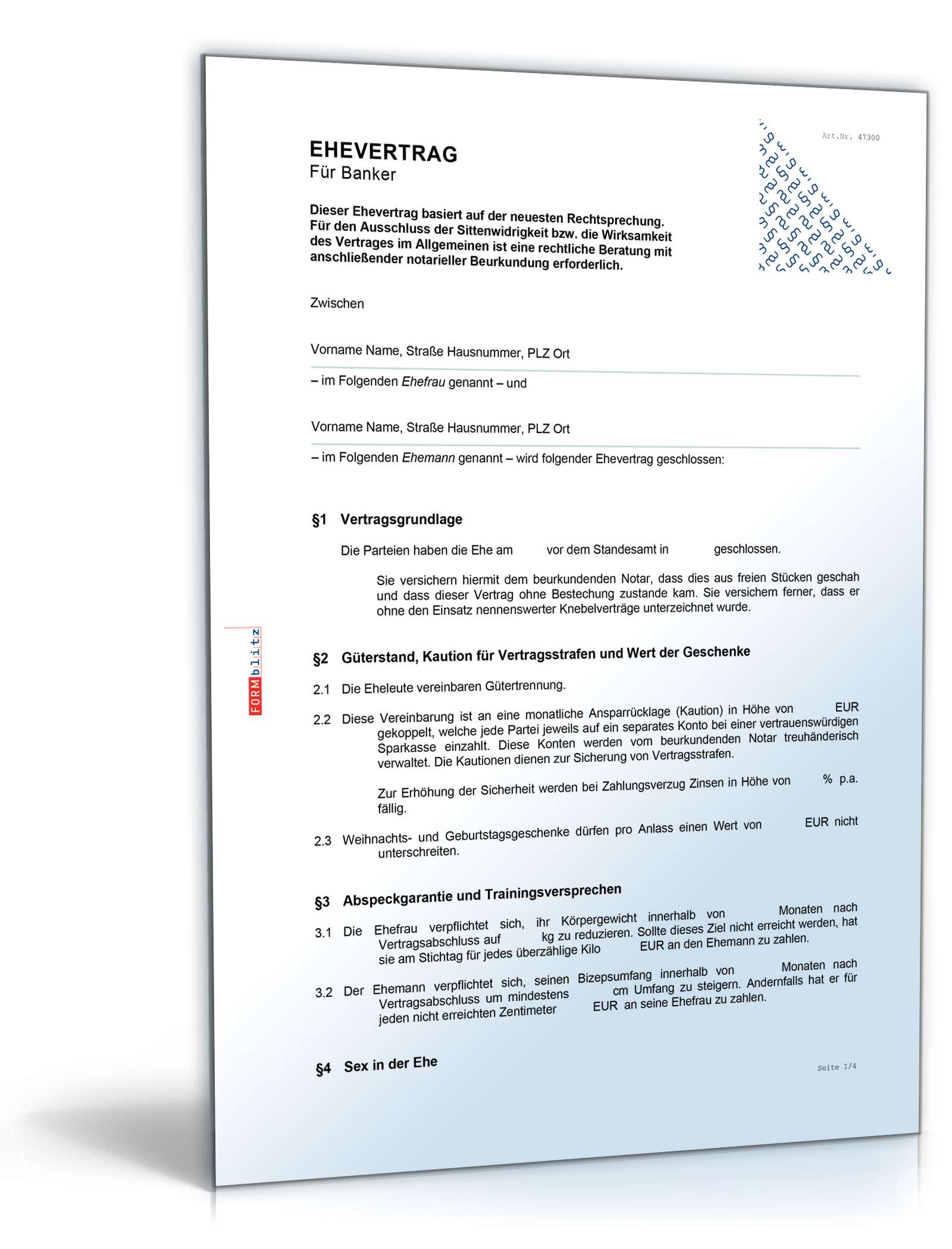 Ehevertrag Banker Fun-Vertrag Word