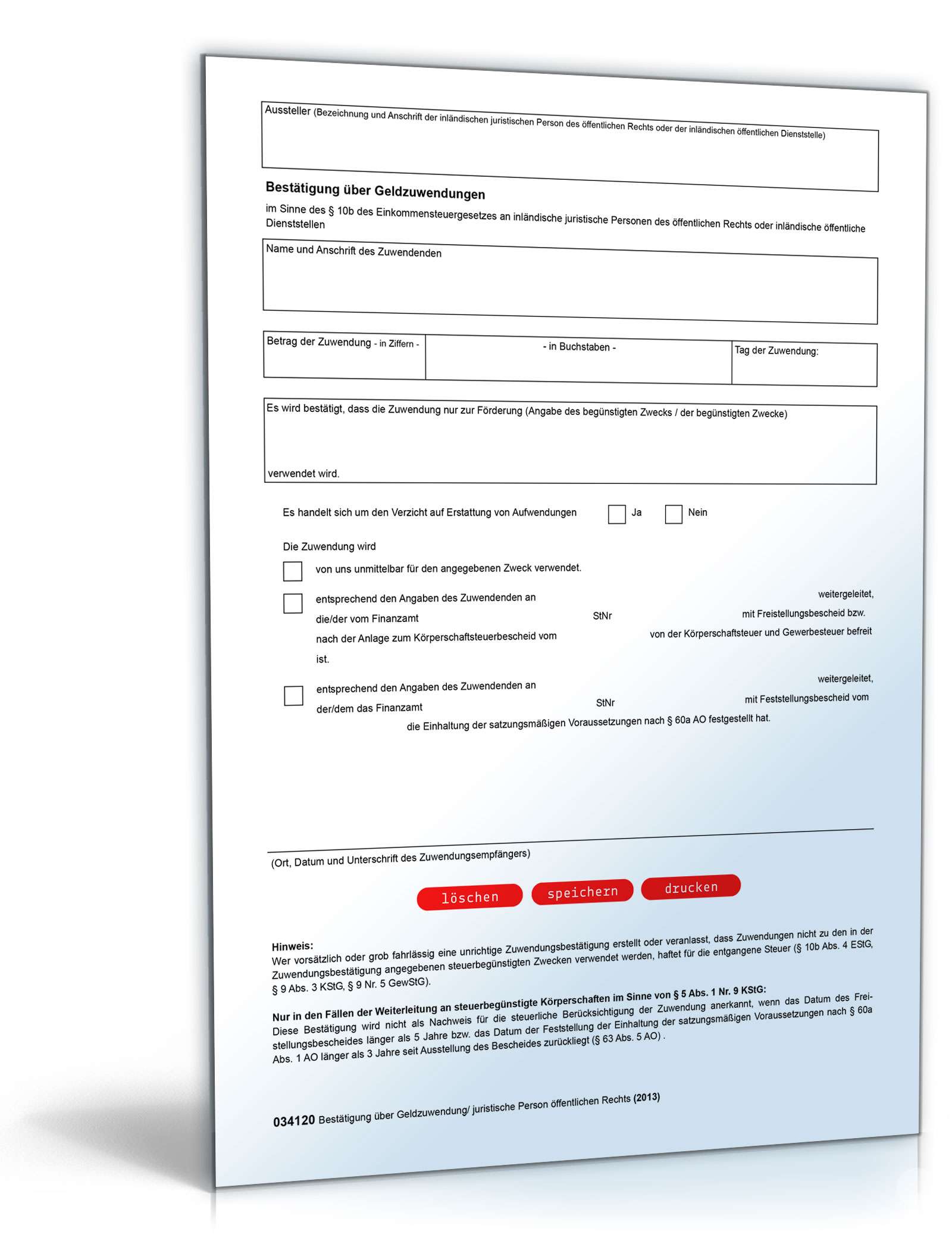 Spendenbescheinigung über Geldzuwendungen PDF