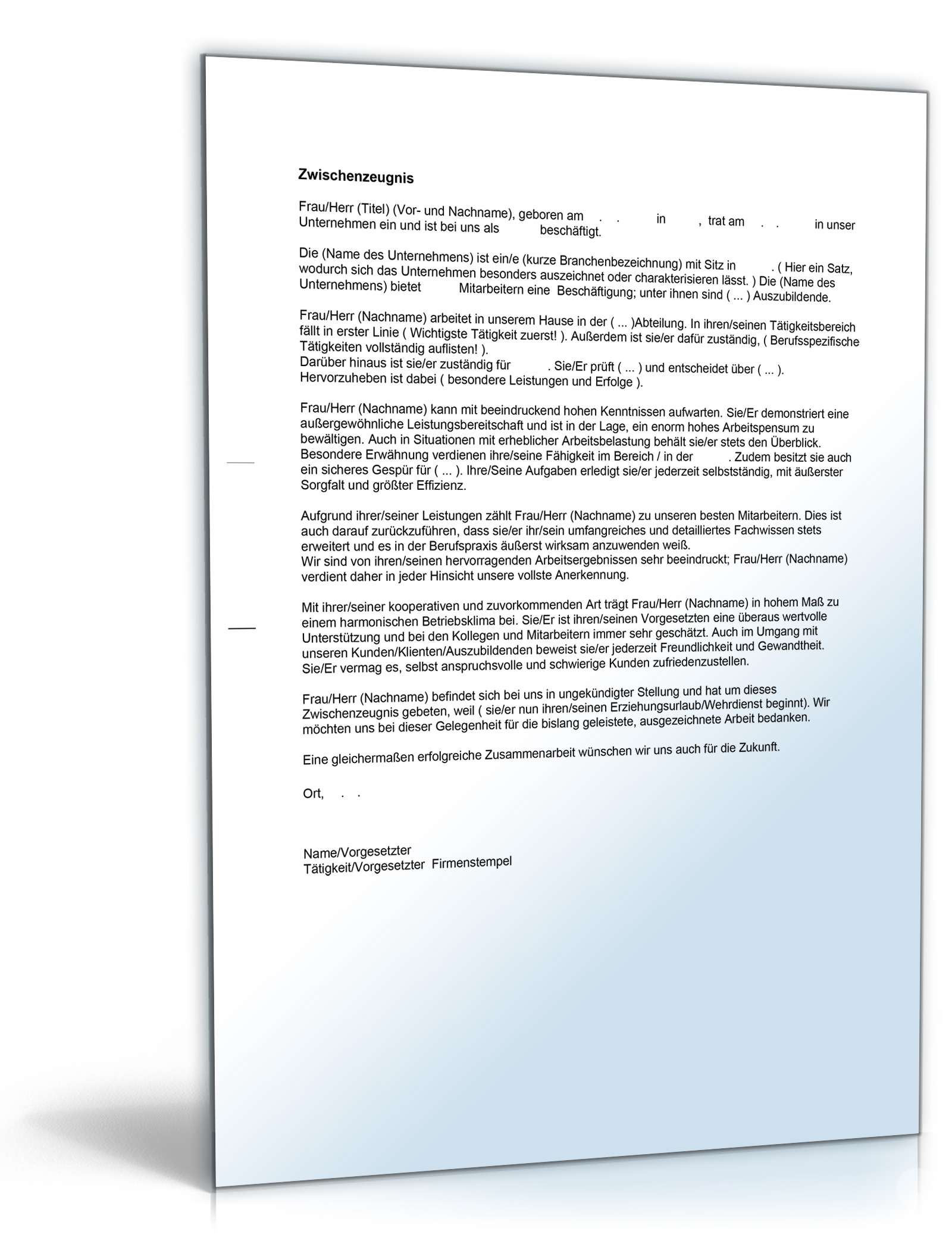 Zwischenzeugnis Note Eins  Word