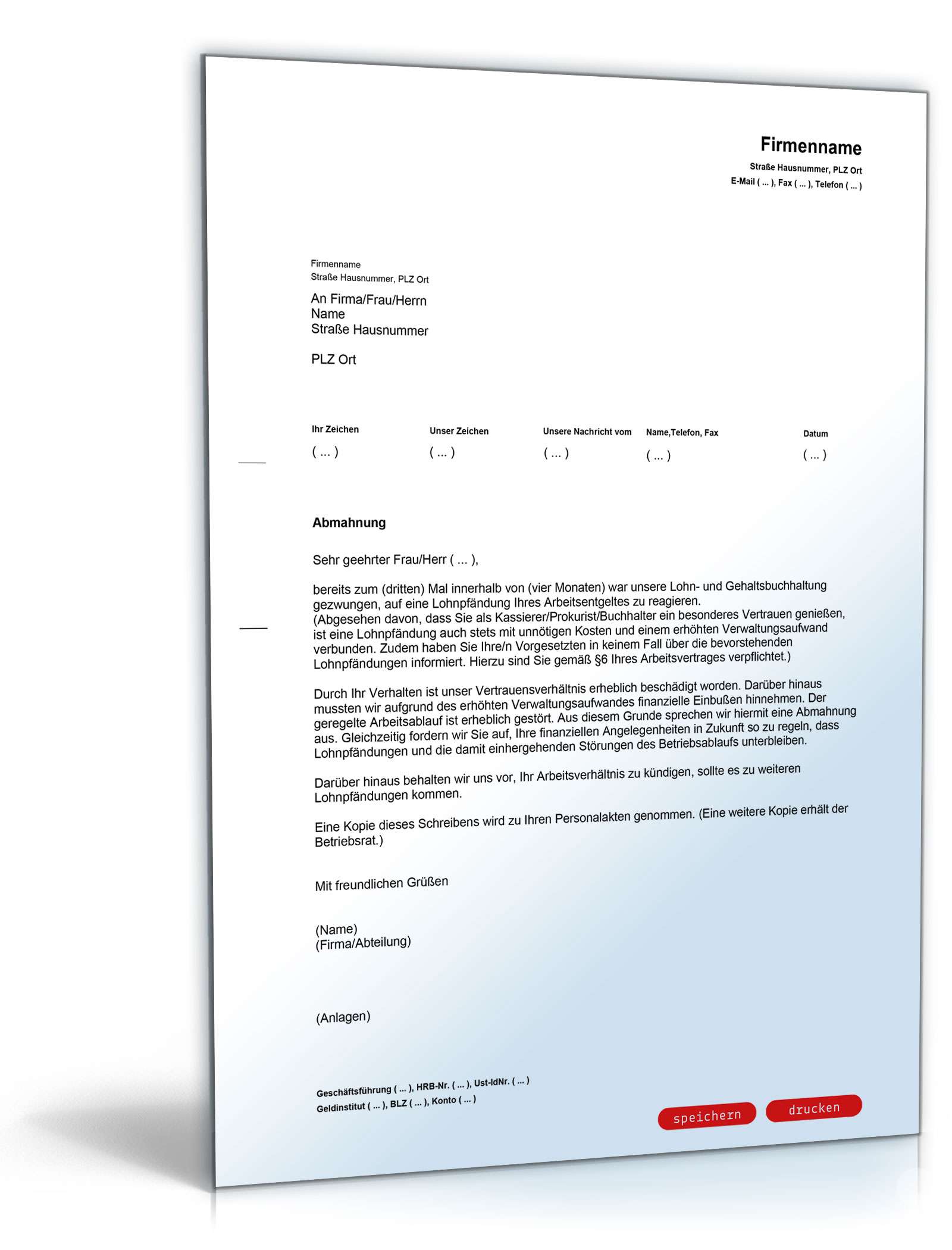 Abmahnung wiederholte Lohnpfändungen PDF