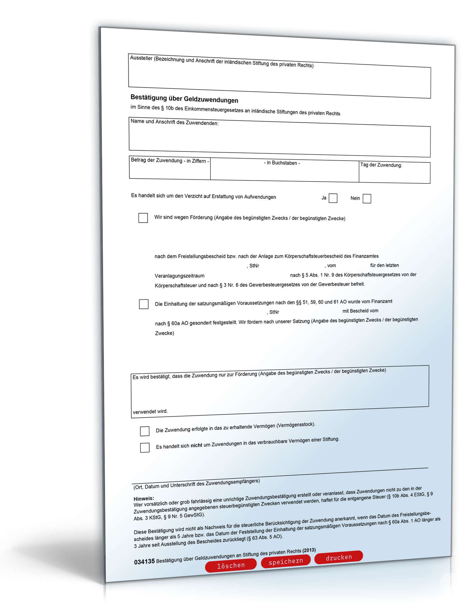 Spendenbescheinigung inländische Stiftungen des privaten Rechts PDF