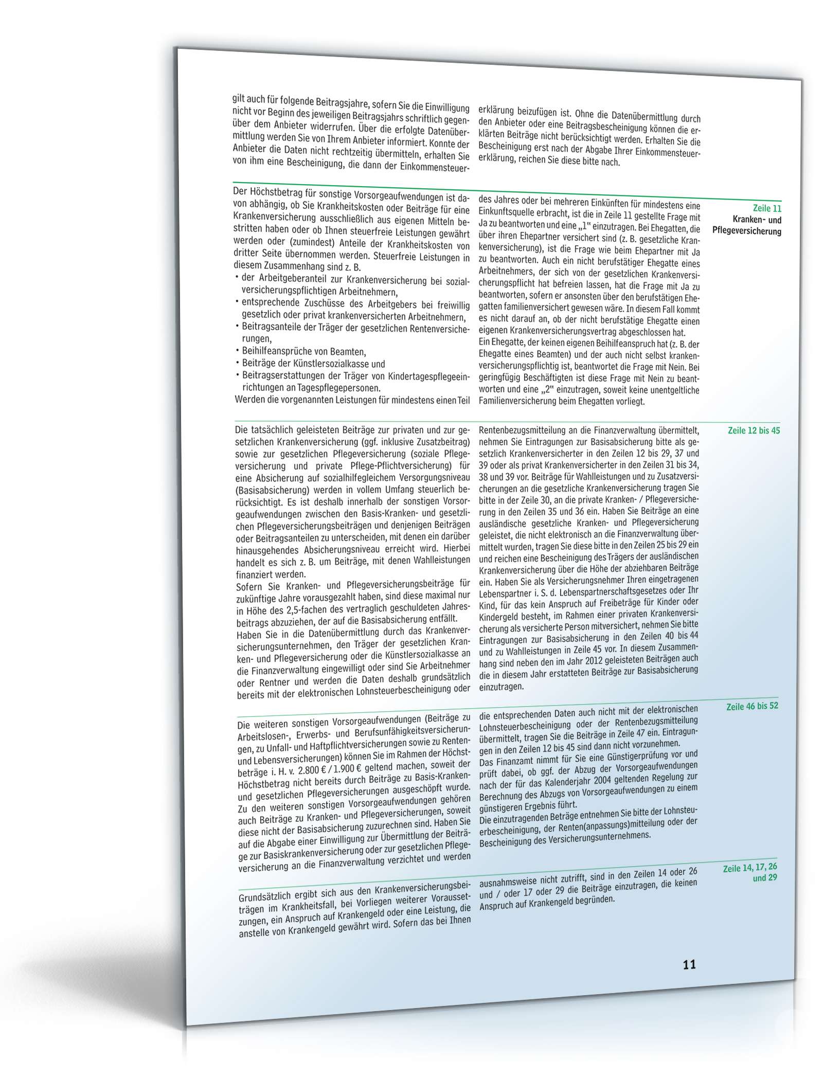 Anleitung zum ausfüllen der Einkommensteuererklärung 2012 PDF. Seite: 11