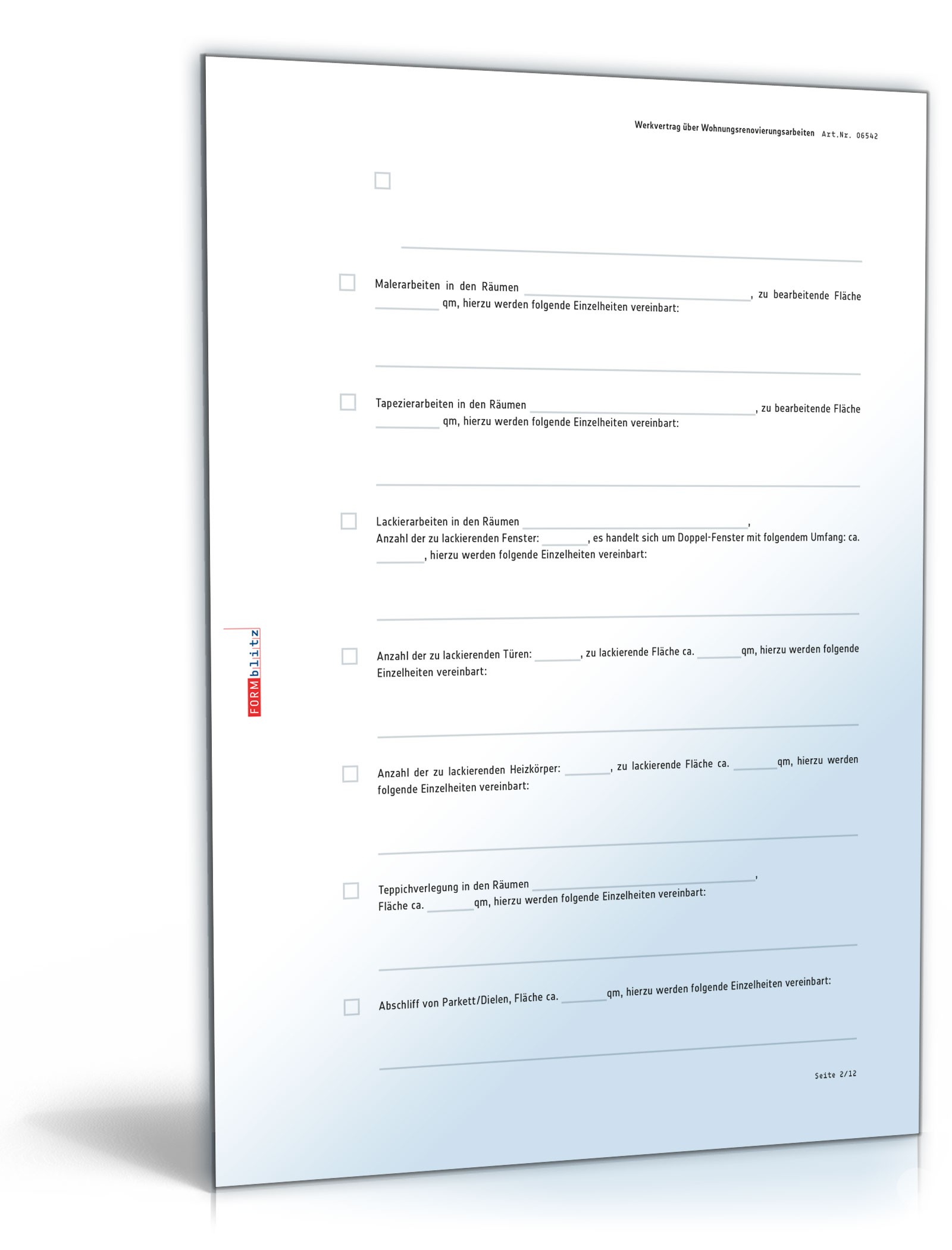 Werkvertrag Wohnungsrenovierungsarbeiten PDF. Seite: 2