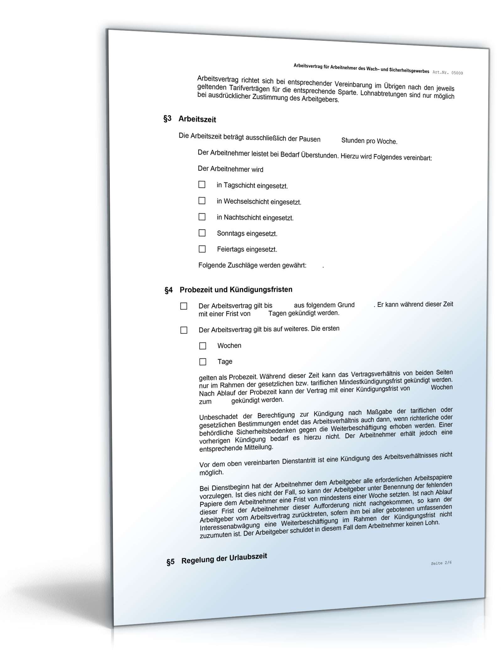 Arbeitsvertrag Sicherheitsdienst Word. Seite: 2