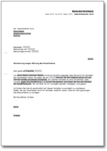 Abmahnung wegen Störung des Hausfriedens Word