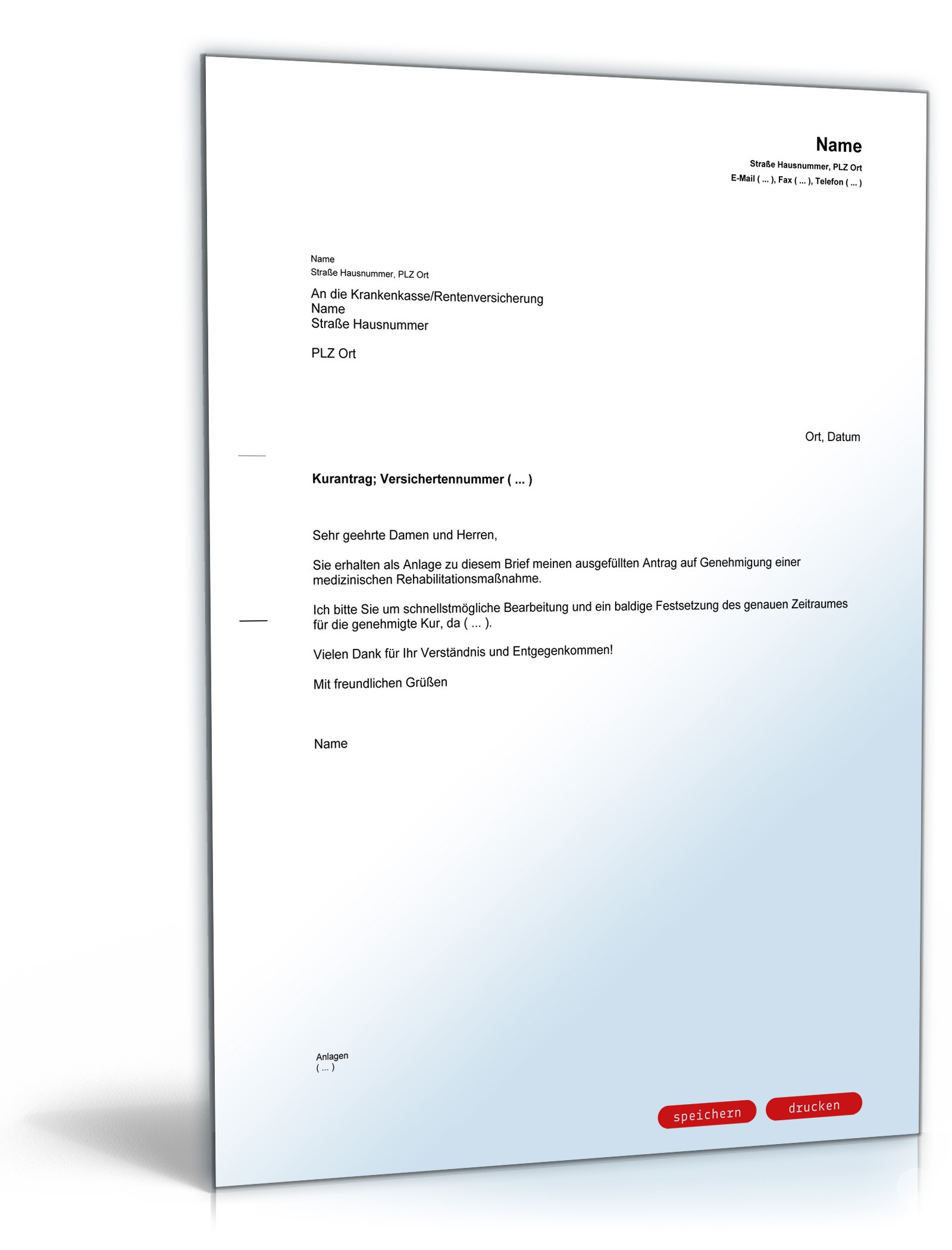 Begleitschreiben zum Antrag einer Reha PDF