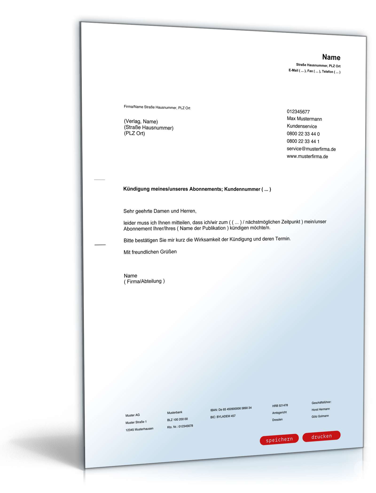 Kündigung Abonnement PDF