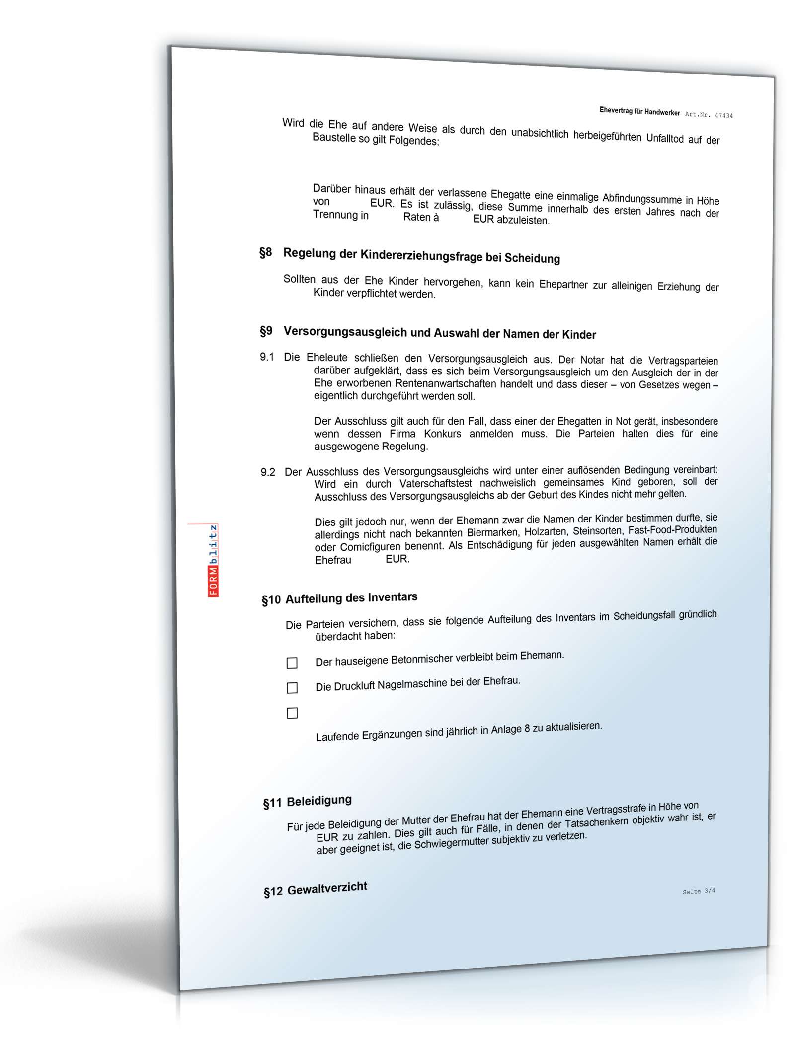 Ehevertrag Handwerker Fun-Vertrag Word. Seite: 3