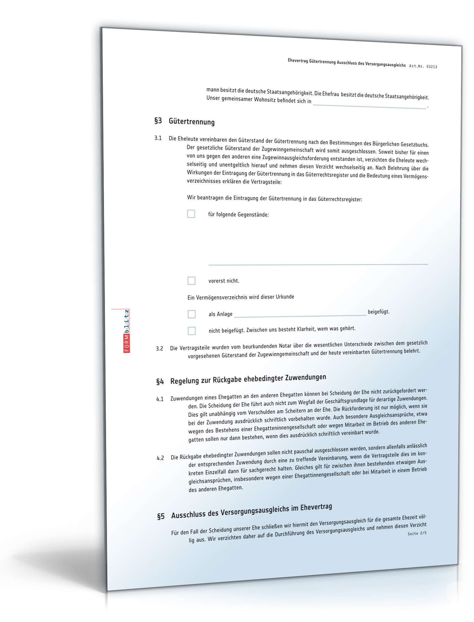 Ehevertrag Gütertrennung Ausschluss Versorgungsausgleich PDF. Seite: 2