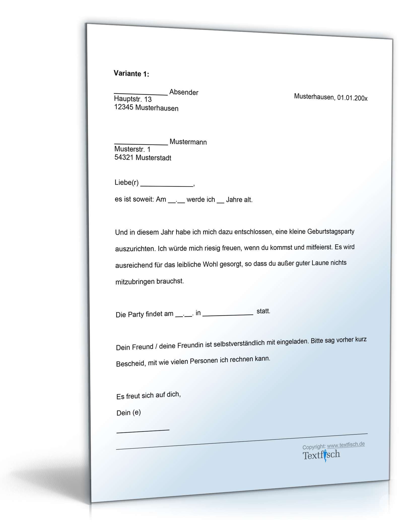 Einladung Geburtstag Vereinskameraden Word