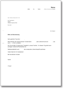 Bitte Beurlaubung Schulkind  Word