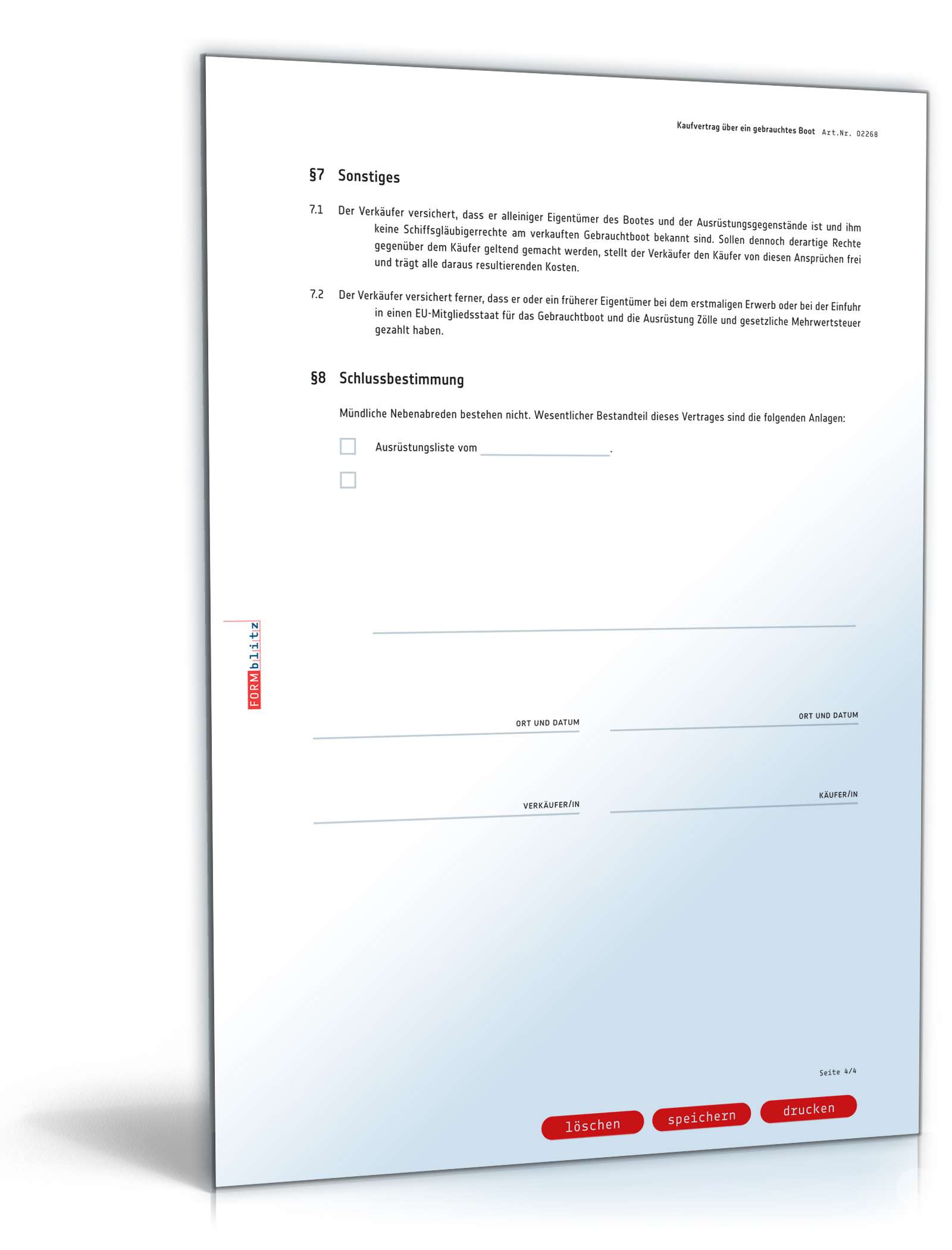 Kaufvertrag gebrauchtes Boot PDF. Seite: 4