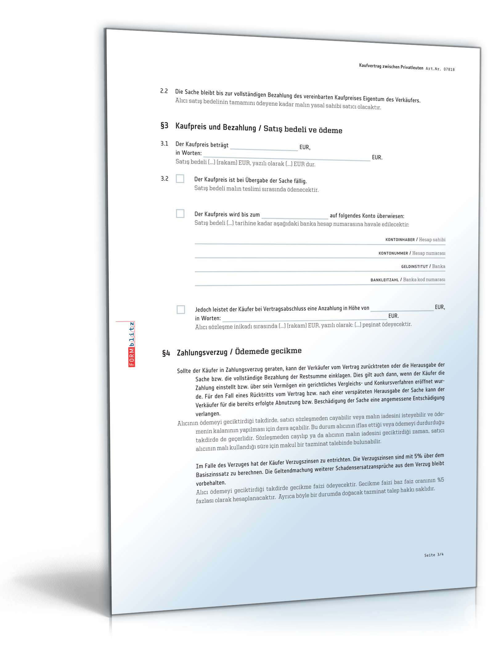 Privater Kaufvertrag (Türkisch/Deutsch) PDF. Seite: 3