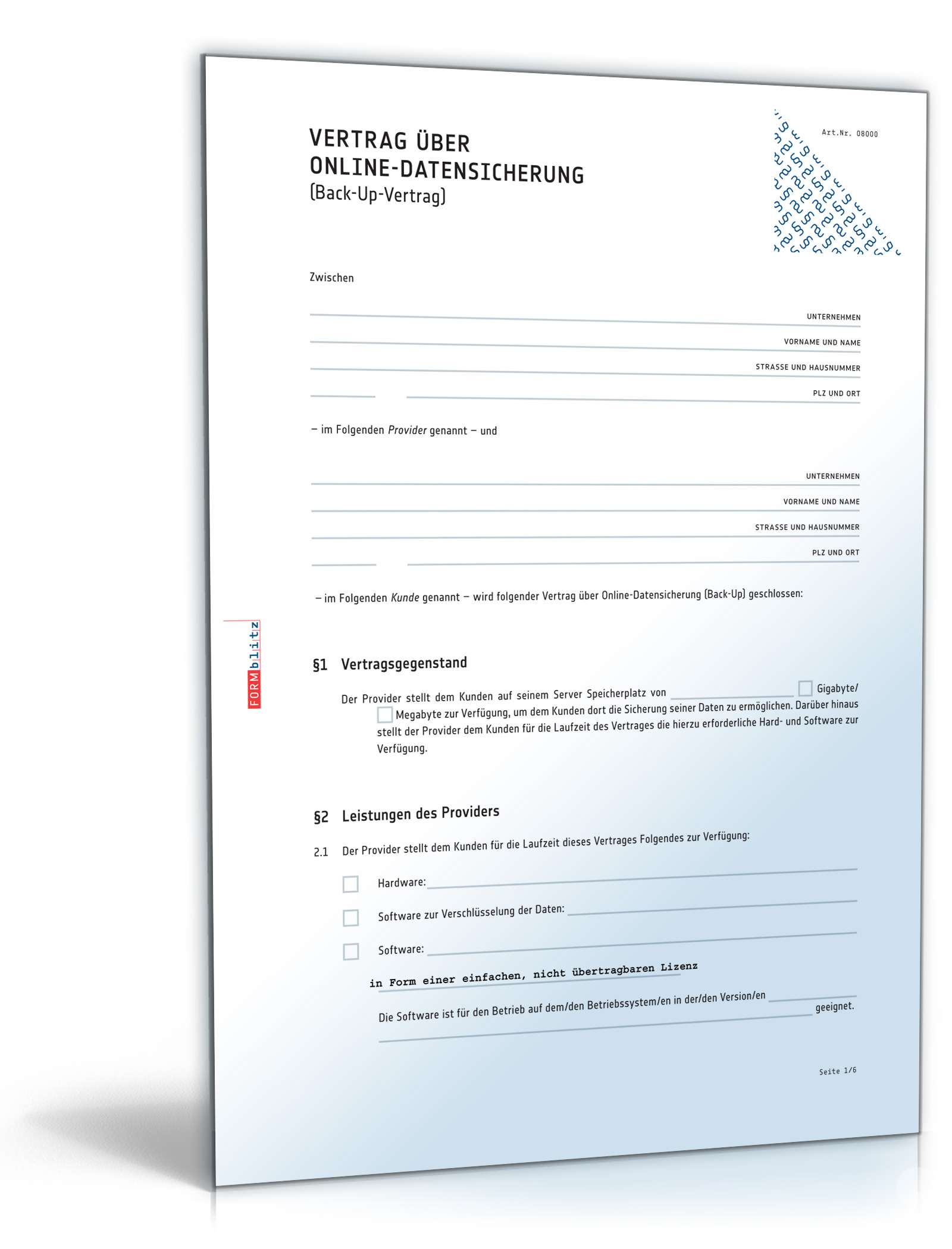 Vertrag Online-Datensicherung PDF