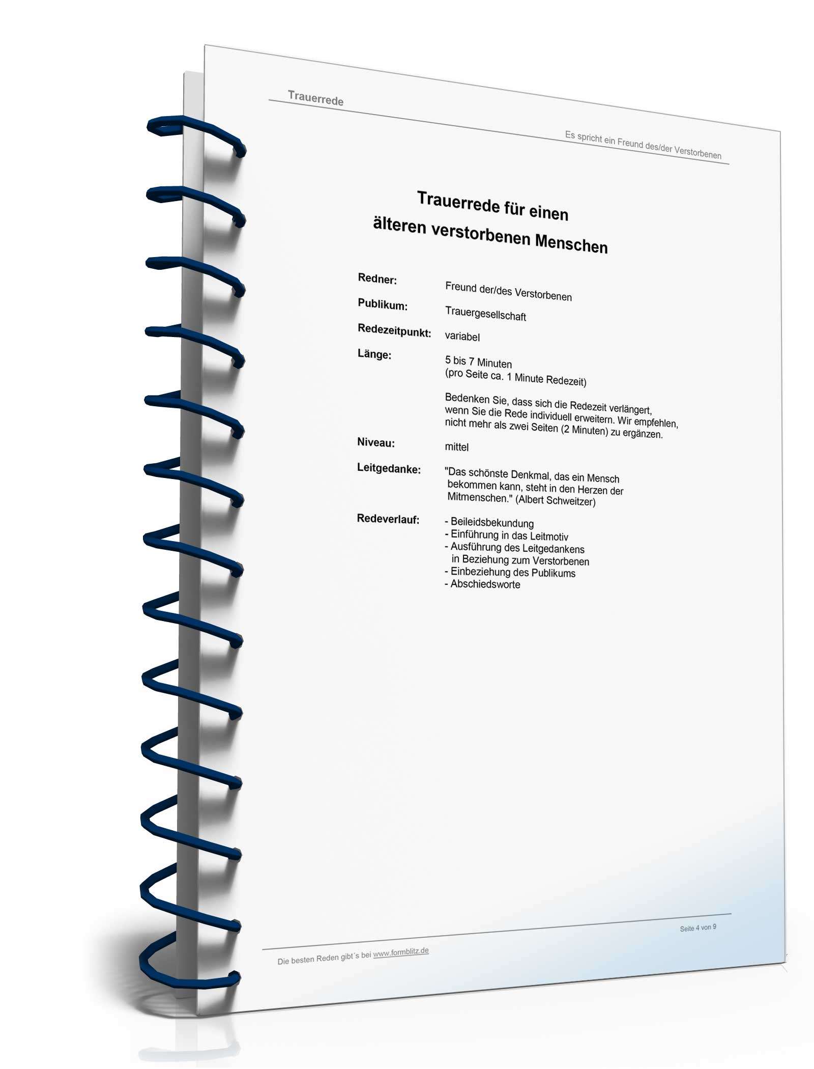 Trauerrede mit Leitmotiv: Denkmal in den Herzen der Mitmenschen Excel. Seite: 4