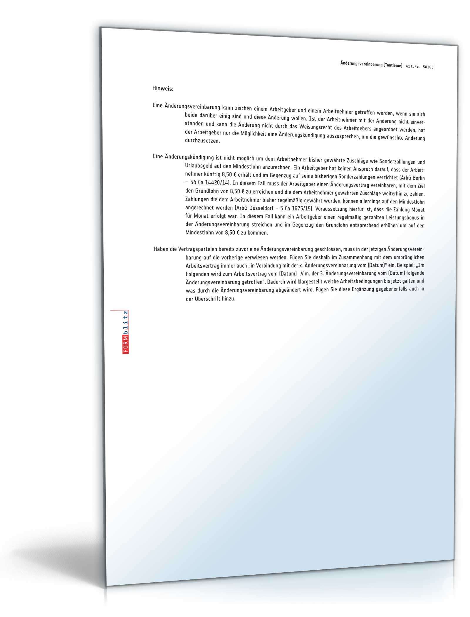 Änderungsvereinbarung Tantieme PDF. Seite: 3